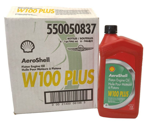 AeroShell Oil W100+ SAE Grade 50 Ashless Dispersant Aircraft Piston Engine Oil - 6 Quart Case