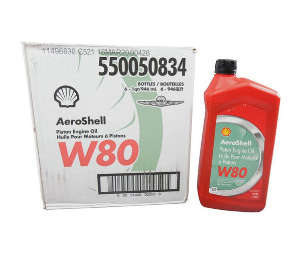 AeroShell Oil W 80 SAE Grade 40 Ashless Dispersant Aircraft Piston Engine Oil - 6 Quart Case