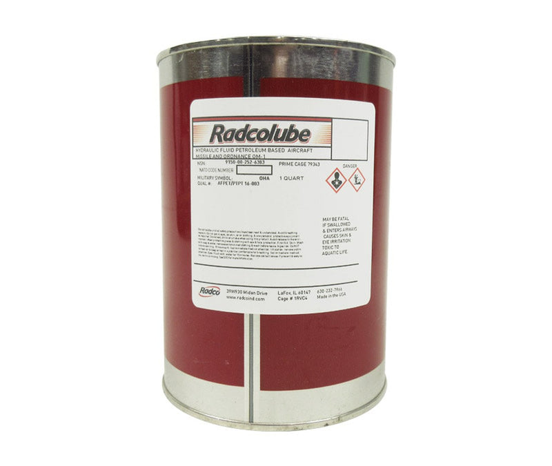RADCOLUBE® RHP6083 Red MIL-PRF-6083G Spec Rust-Inhibited Petroleum Base Hydraulic Fluid - Quart Can