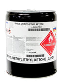 A 5-gallon pail of clear Methyl Ethyl Ketone (MEK) solvent